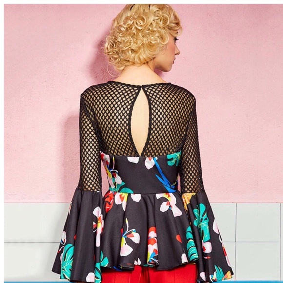 🎁 Floral Colorful Mesh Peplum Top - Picture 6 of 13